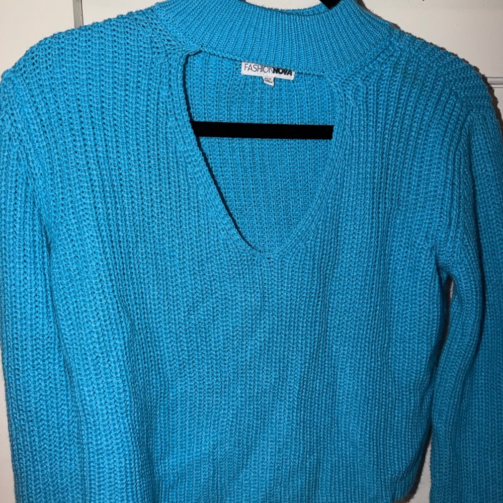 Fashion Nova Vibrant Blue V-Neck Sweater